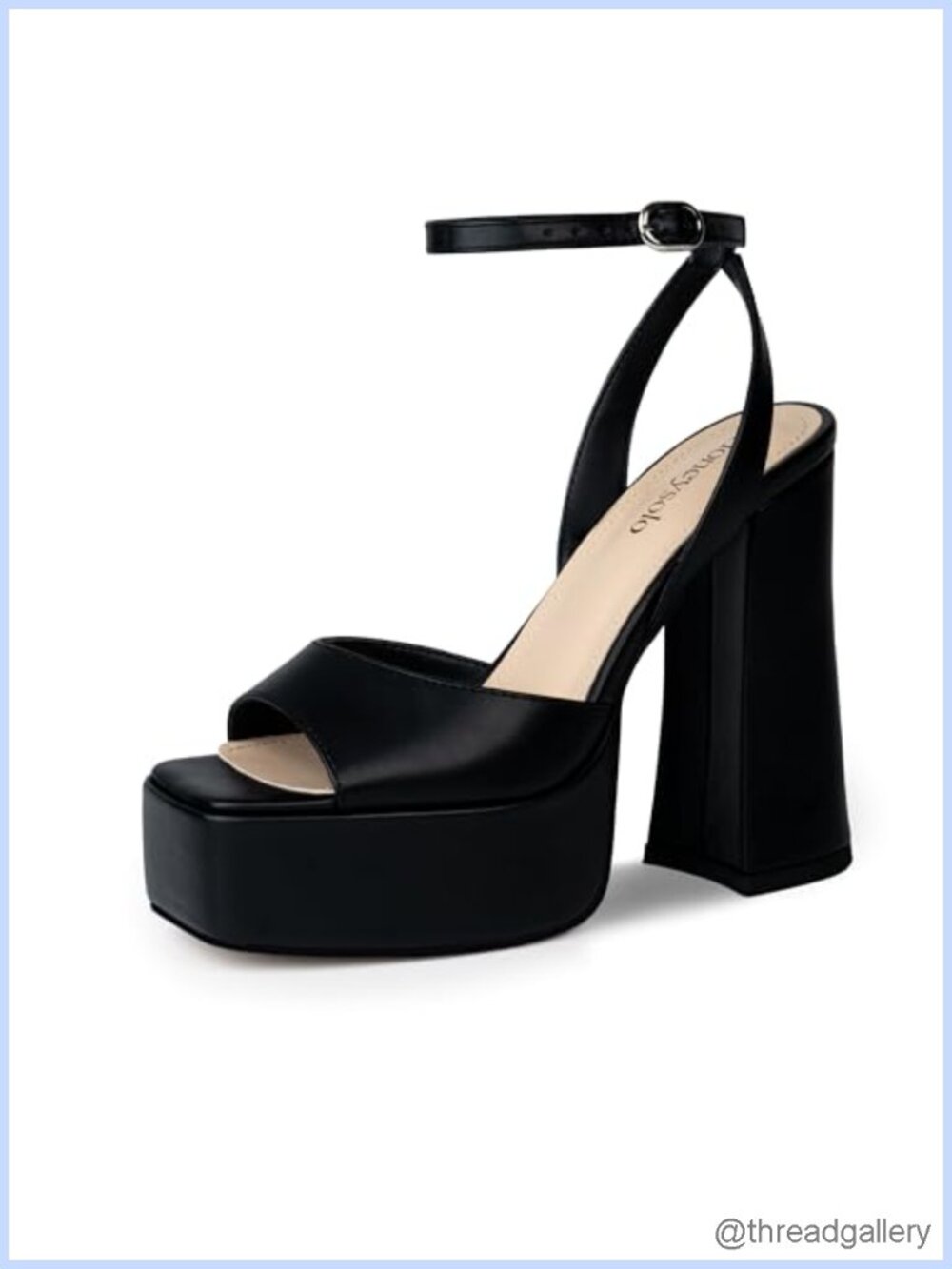 Women's Platform Heeled Sandals Square Open Toe Chunky Block Heel Ankle Strap